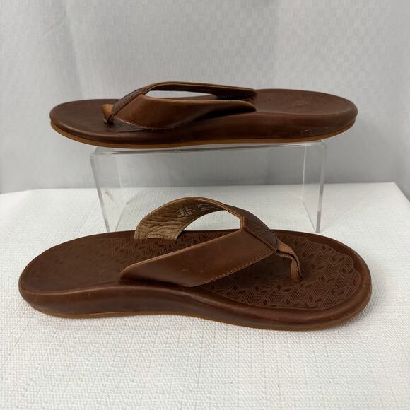 OluKai Sandals Mens Size 12 Ilikai Flip Flop Toffee Brown Leather Slip On Beach main image 9